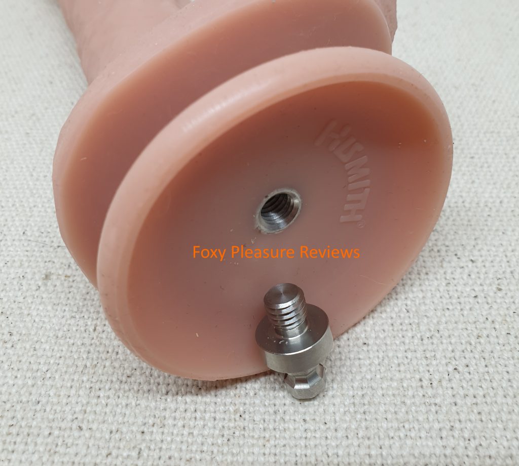 Removable KlicLok adapter on a dildo compatible with the Hismith Premium Sex Machine.