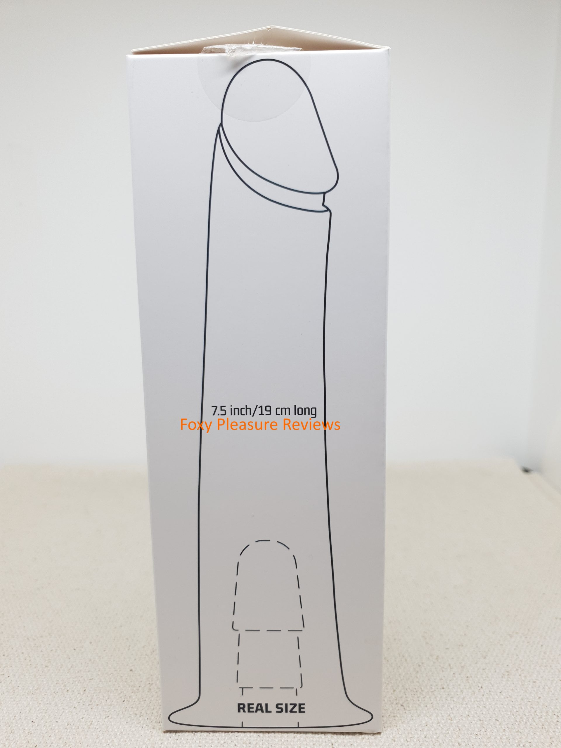 Left view of the Kiiroo's Vacuum Lock Dildo package