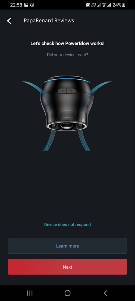 PowerBlow test from the app