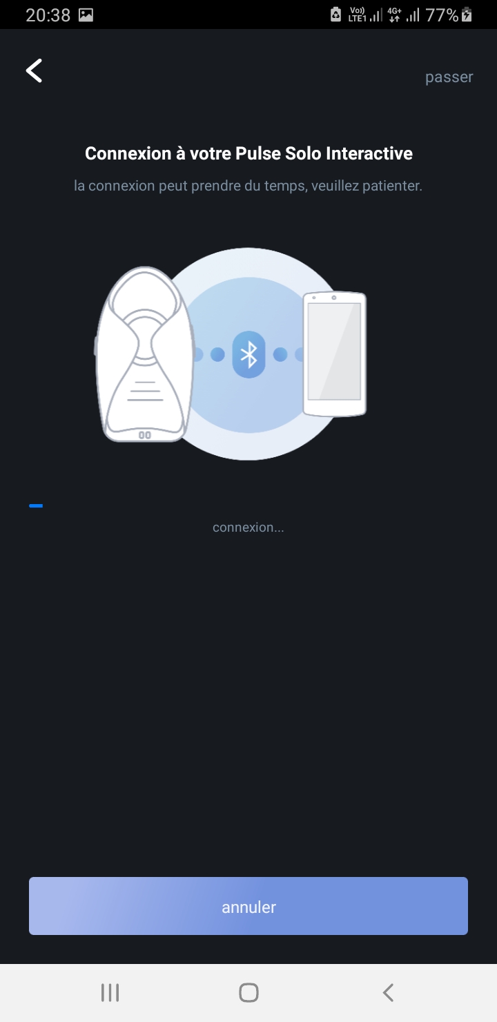 FeelConnect 3 app trying to connect to the Pulse Solo Interactive